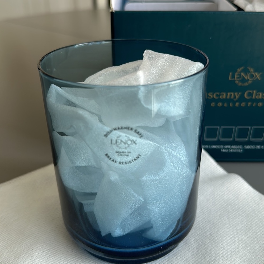 NIB Lenox Tuscany Classics Collection Tall Stackable Glasses set of 4 color blue